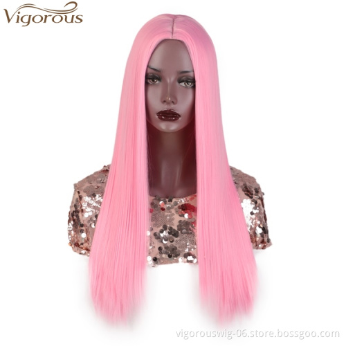 Vigorous Cosplay Party Wigs Long Straight Wigs Synthetic Purple Color Women's Wig Middle Part Hair Wholesale Price